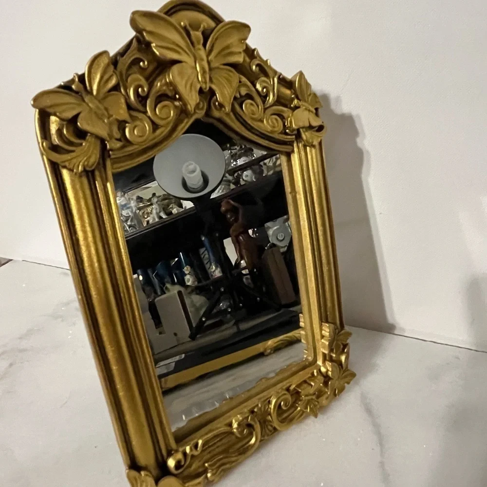 Table top mirror gold ornate frame with butterfly